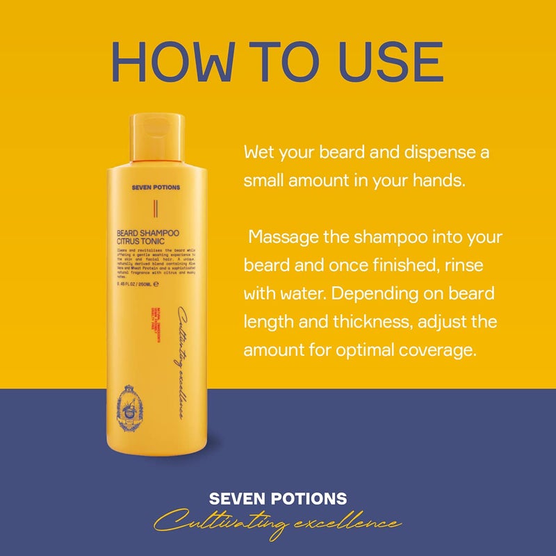 SEVEN POTIONS Citrus Tonic men Beard Shampoo, 8.45 Fl Oz - Natural, Vegan, Cruelty Free -for Itch, Dandruff & Irritation - Made in England - Image 5